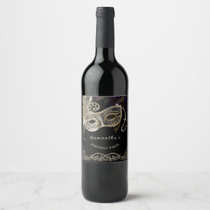 Etiqueta Para Botella De Vino Fiesta de Mascarada Personalizada de Oro Negro y P