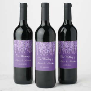 Etiqueta Para Botella De Vino Fiesta de matrimonio de la hiedra morada floral de