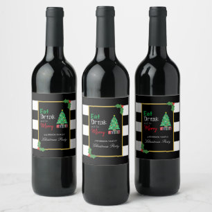 Etiqueta Para Botella De Vino Fiesta de Navidad Come Bebe y Alégrate