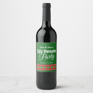 Etiqueta Para Botella De Vino Fiesta de Navidad fea del suéter, personalizada