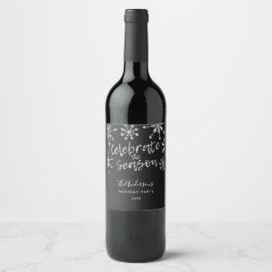 Etiqueta Para Botella De Vino Fiesta de Navidad negra de plata del copo de nieve