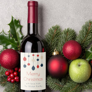 Etiqueta Para Botella De Vino Fiesta de Navidades de Ornamentos Rojos Retro