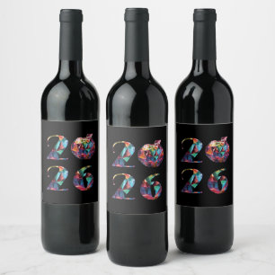 Etiqueta Para Botella De Vino Fiesta de Nochevieja 2026-Colorido