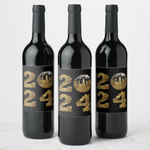 Etiqueta Para Botella De Vino fiesta de Nochevieja de 2024—Ball-NYC Gold-