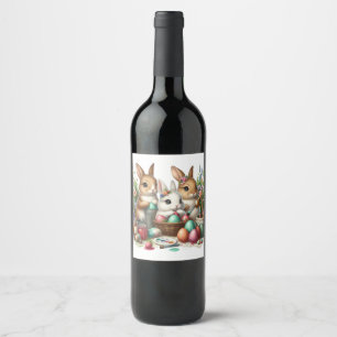 Etiqueta Para Botella De Vino Fiesta de pintura Cute, Conejo de Pascua/Primavera