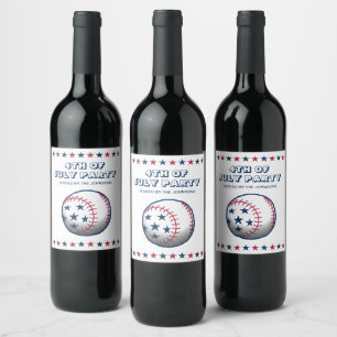 Etiqueta Para Botella De Vino Fiesta del 4 de Julio de béisbol