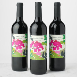 Etiqueta Para Botella De Vino Fiesta del Jardín Florista de los Geranios en Bloo