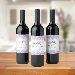 Etiqueta Para Botella De Vino Fiesta elegante de confetti blanco violeta de cump