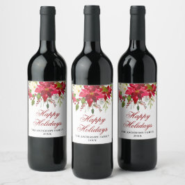 Etiqueta Para Botella De Vino Fiesta elegante de Poinsettia en acuarela