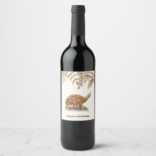 Etiqueta Para Botella De Vino Fiesta Marrón de Tortuga Floral Elegante