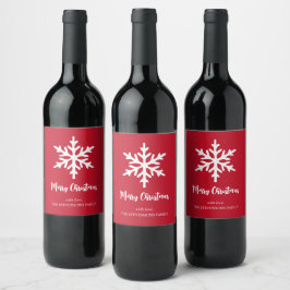 Etiqueta Para Botella De Vino Fiesta Navideña Minimalista de Copo de Nieve Rojo