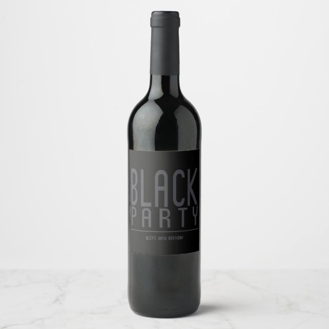 Etiqueta Para Botella De Vino Fiesta negro, sofisticado (Anverso)