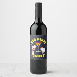 Etiqueta Para Botella De Vino Fiesta Nocturna de Gallinas Divertidas Gallina Div