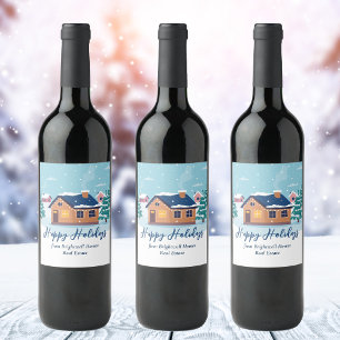 Etiqueta Para Botella De Vino Fiesta personalizada de Felices Fiestas de empresa