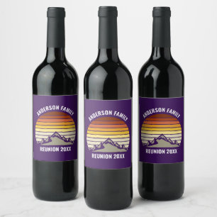 Etiqueta Para Botella De Vino Fiesta personalizada de montaña al atardecer retro