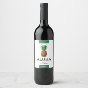 Etiqueta Para Botella De Vino Fiesta tropical Aloha con piña retro