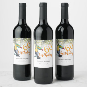 Etiqueta Para Botella De Vino Fiesta Tropical de Tucán Artístico Acuarela