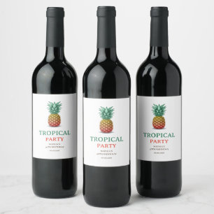 Etiqueta Para Botella De Vino Fiesta tropical retro piña