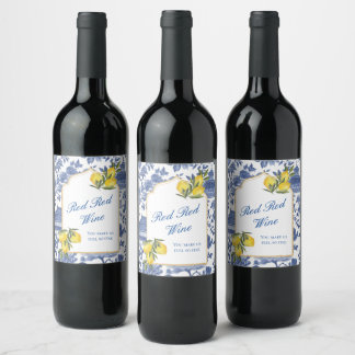 Etiqueta Para Botella De Vino Fiesta Wine Time- Moda de limón-Chinoiserie