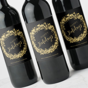 Etiqueta Para Botella De Vino Fiestas felices de oro y negro