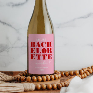 Etiqueta Para Botella De Vino Fin de semana de bachillerato rosa y rojo audaz