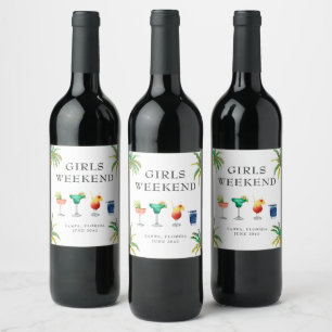Etiqueta Para Botella De Vino Fin de semana de chicas cócteles tropicales