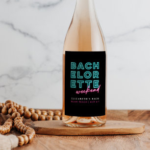 Etiqueta Para Botella De Vino Fin de semana de despedida de soltera Neon Azul y