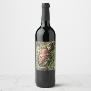 Etiqueta Para Botella De Vino Finería de Drac - Pillow floral gótica del dragón