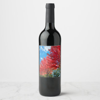 Etiqueta Para Botella De Vino Flagrantes hojas de árboles rojos en otoño