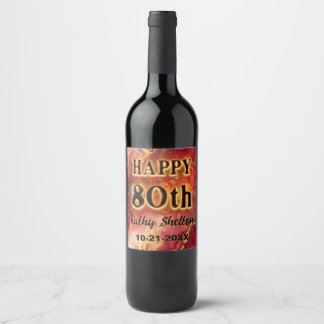 Etiqueta Para Botella De Vino Flamante roja y dorada 80 cumpleaños