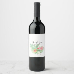 Etiqueta Para Botella De Vino Flamenco rosa acuarela y vegetación tropical