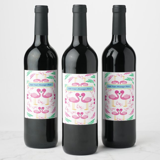 Etiqueta Para Botella De Vino Flamenco Rosa Lindo (Botellas)