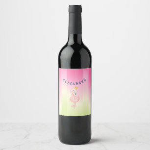 Etiqueta Para Botella De Vino Flamenco rosa lindo con ombre rayado  