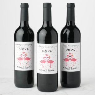 Etiqueta Para Botella De Vino Flamencos en el Aniversario del Amor