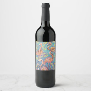 Etiqueta Para Botella De Vino Flamencos rosas