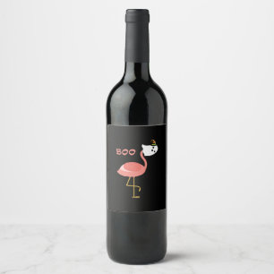 Etiqueta Para Botella De Vino Flamingo Boo Ghost Funny Flamingo Animal de Cuta