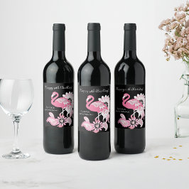 Etiqueta Para Botella De Vino Flamingo negro moderno