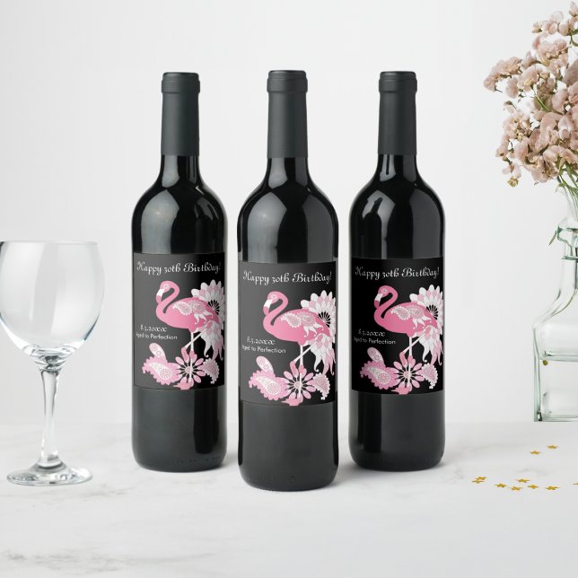 Etiqueta Para Botella De Vino Flamingo negro moderno (Subido por el creador)