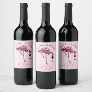 Etiqueta Para Botella De Vino Flamingo rosado moderno 50 Personalizado de la fie