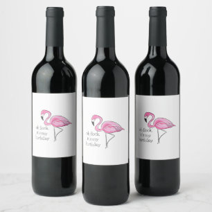 Etiqueta Para Botella De Vino Flamingo rosado Oh Flock es mi perrito de cumpleañ