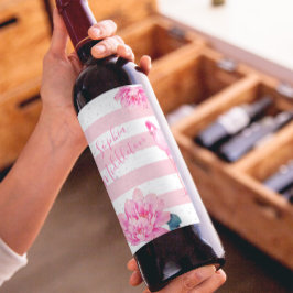 Etiqueta Para Botella De Vino Flamingo Tinta blanca rosa Moda floral Plata