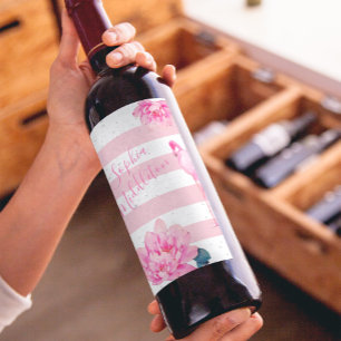 Etiqueta Para Botella De Vino Flamingo Tinta blanca rosa Moda floral Plata