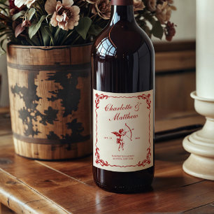 Etiqueta Para Botella De Vino Flecha de Cupido Roja Bodas Vintage