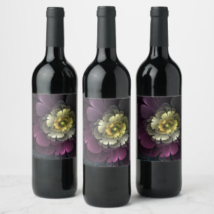 Etiqueta Para Botella De Vino Flor abstracta moderna purpura gris khaki