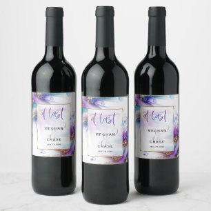 Etiqueta Para Botella De Vino Flor abstracta púrpura Verde azulada sorprendente