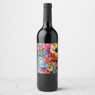 Etiqueta Para Botella De Vino Flor Colorida