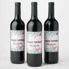 Etiqueta Para Botella De Vino Flor colorida de mariposa moderna Ladybug Cumpleañ