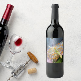 Etiqueta Para Botella De Vino Flor de amapola azul personalizada