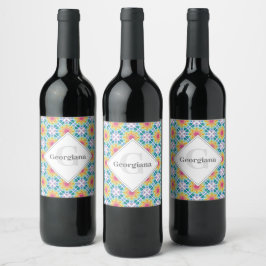 Etiqueta Para Botella De Vino Flor de arcoiris personalizada Mandala Tile de dia
