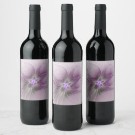 Etiqueta Para Botella De Vino Flor de arte fractal de color gris marrón de belle